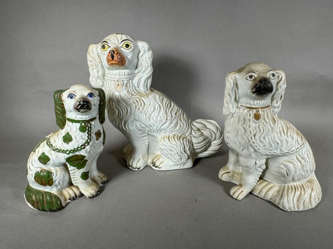 THREE LARGE STAFFORDSHIRE DOGS, 13", 10", AND 9" (1 of 8)