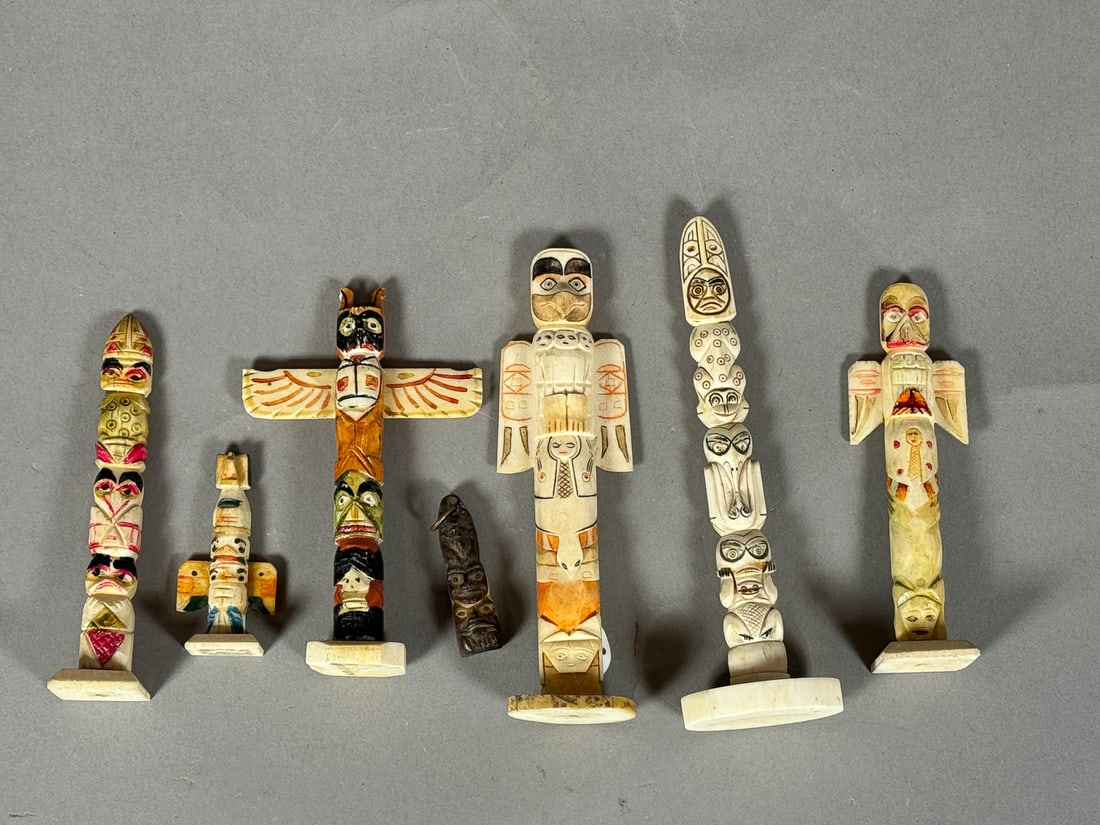 CARVED BONE TOTEM BOWLS, AMERICAN NORTHWEST (WASHINGTON STATE). 5.5" AND SMALLER: CARVED BONE TOTEM BOWLS, AMERICAN NORTHWEST (WASHINGTON STATE). 5.5" AND SMALLER