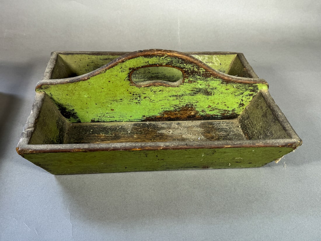 AN ANTIQUE KNIFE BOX IN GREEN PAINT (1 of 4)