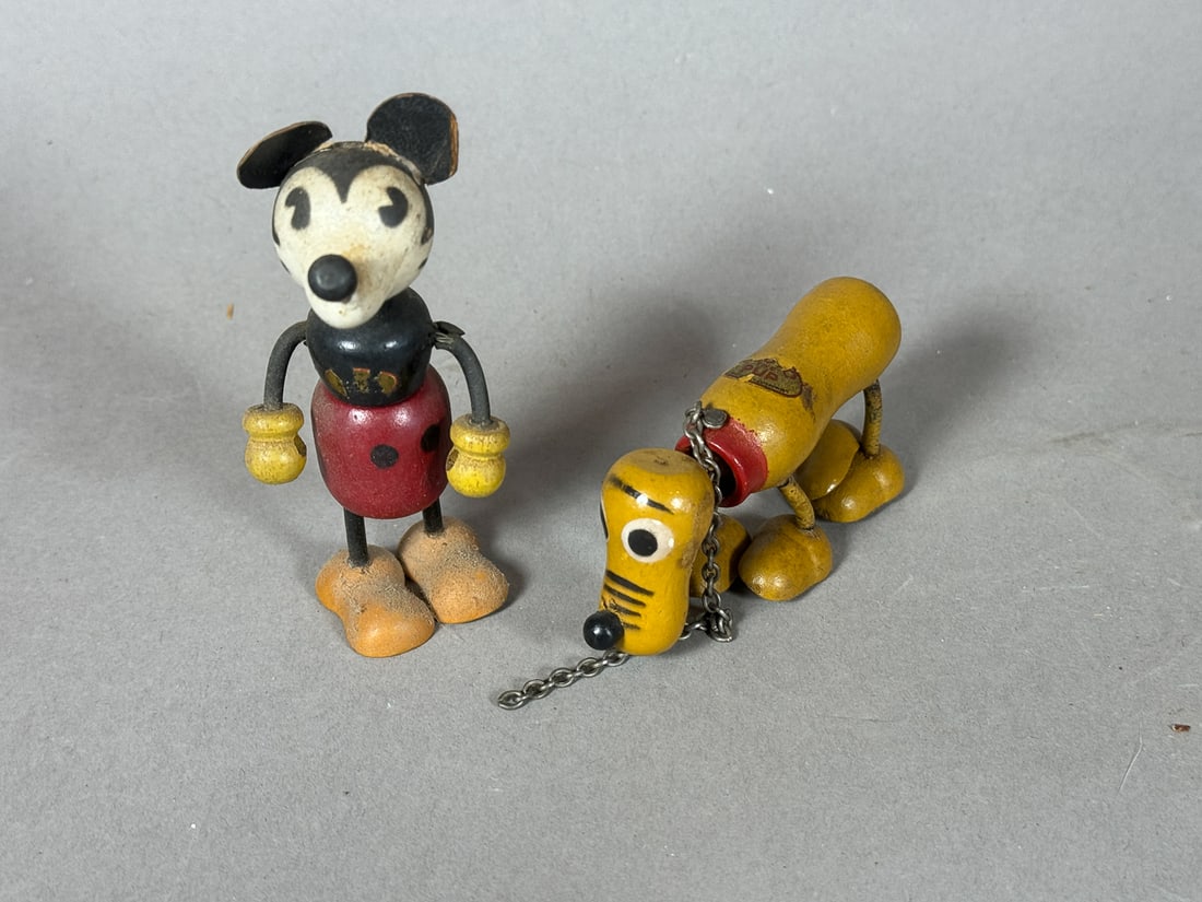 EARLY WOOD MICKEY AND PLUTO, 4" EACH: EARLY WOOD MICKEY AND PLUTO, 4" EACH