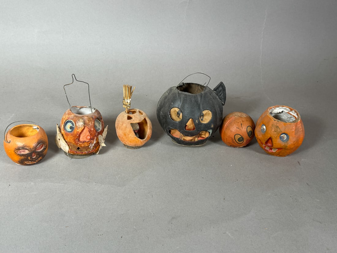 FIVE ANTIQUE PAPER MACHE JACK-O-LANTERNS, 4" AND SMALLER (1 of 7)