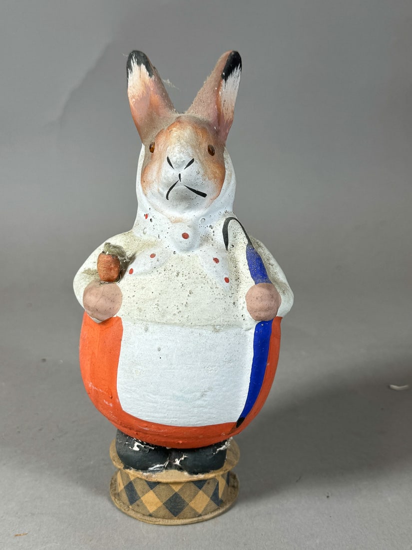 AN ANTIQUE GERMAN PAPER MACHE RABBIT FORM CANDY CONTAINER, 8" (1 of 3)