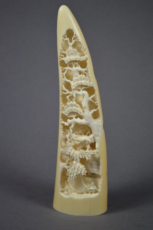 Carved ivory mountain,: Ivory mountain, carved as Chinese village life. From private collector NH. 7 1/2" x 2"____Not available for international or California delivery