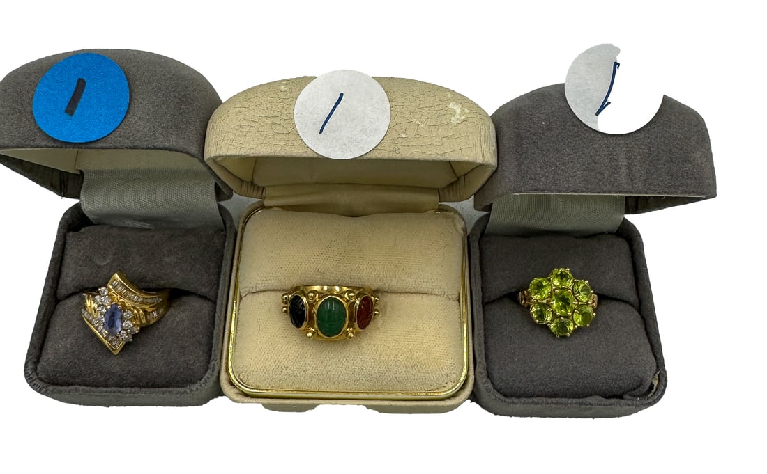 THREE 14K GOLD GEMSTONE RINGS, 15.11 GRAMS (1 of 8)