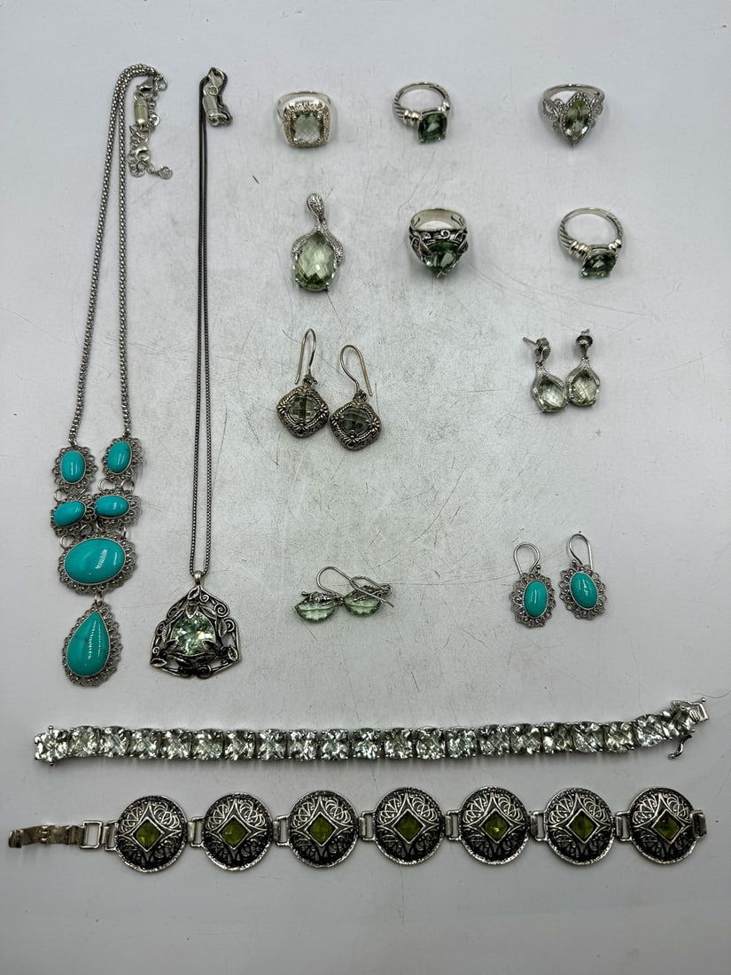 LARGE LOT OF STERLING SILVER RINGS, BRACELETS, AND PENDANTS, 153 GRAMS (1 of 3)