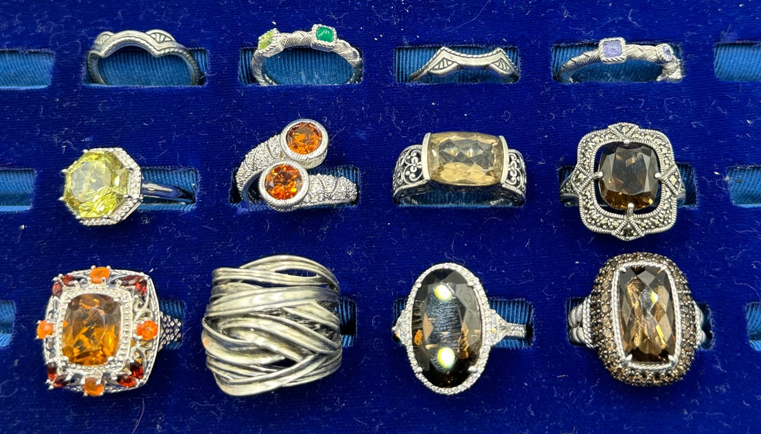TWELVE STERLING SILVER RINGS W/ STONES, 81 GRAMS (1 of 9)