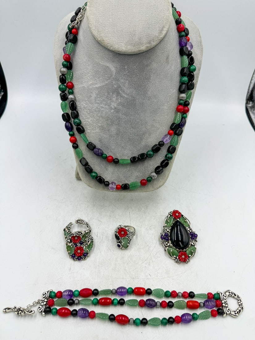 STERLING SILVER NECKLACE, BRACELET, PIN, EARRING, AND RING SET (1 of 5)