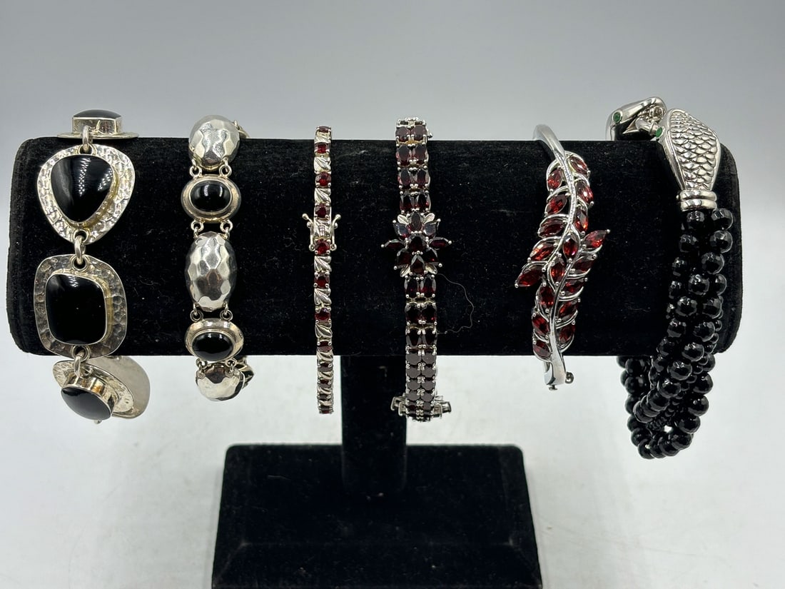 STERLING SILVER JEWELRY LOT W/ BLACK AND AMBER STONES, 188 GRAMS (1 of 4)