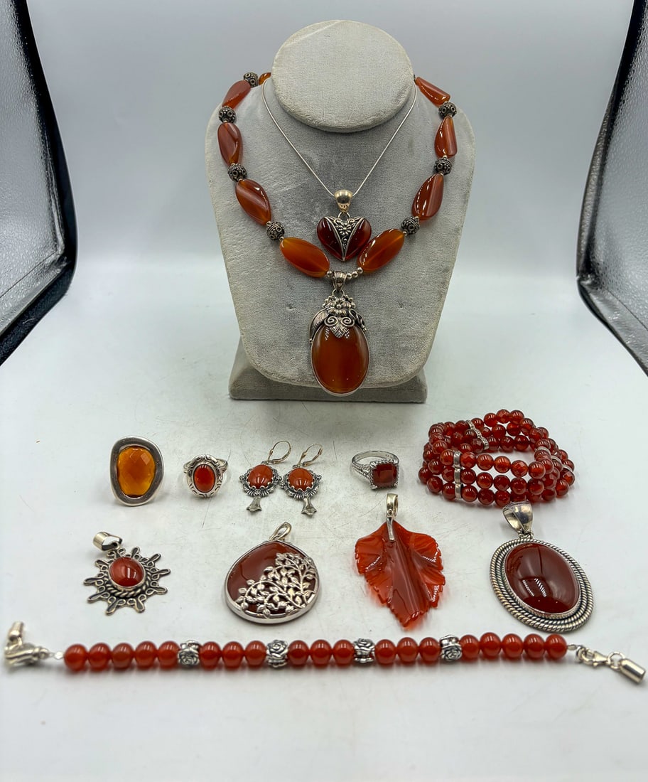 STERLING SILVER JEWELRY LOT W/ AMBER STONES (1 of 5)