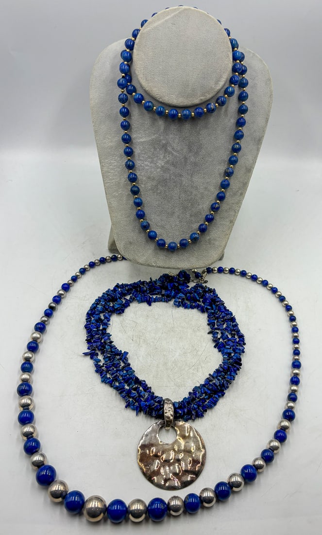 STERLING SILVER NECKLACES W/ BLUE STONES: STERLING SILVER NECKLACES W/ BLUE STONES