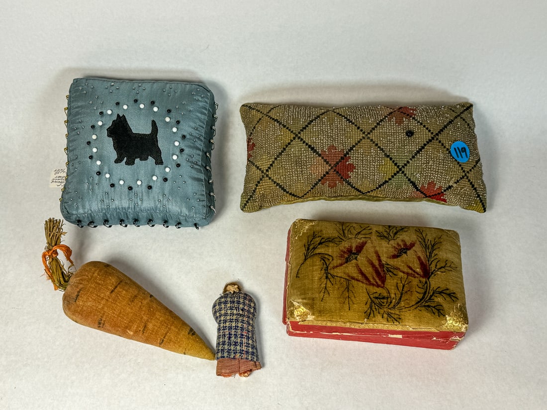 FIVE ANTIQUE PIN CUSHIONS (1 of 7)