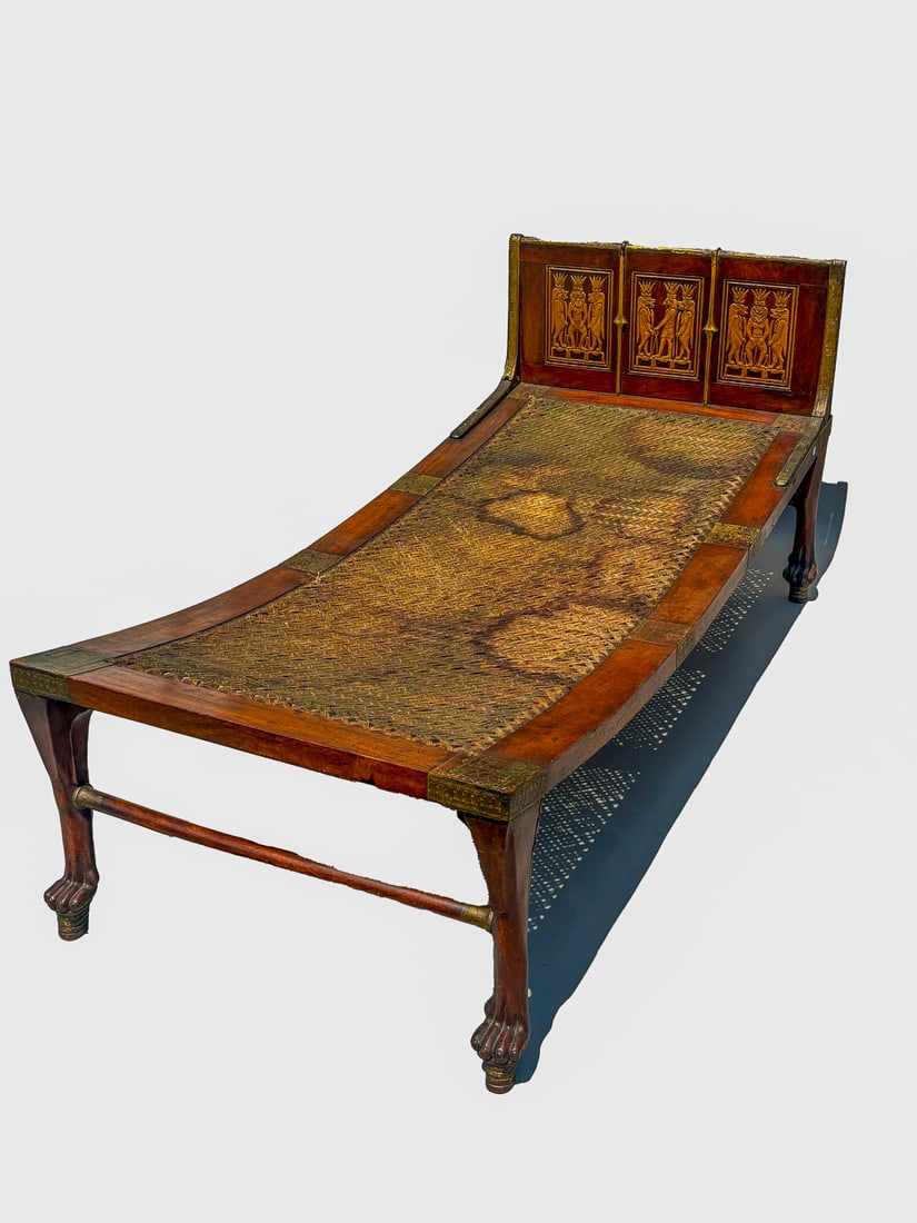 AN EGYPTIAN REVIVAL 19TH CENTURY CHAISE LOUNGE OR DAYBED W/ GILTWOOD CARVINGS, 74" X 32" X 31" (1 of 12)