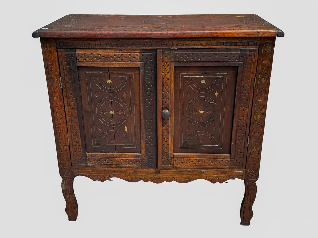 CARVED AND INLAID CHINESE CABINET, 31" X 15" X 31": CARVED AND INLAID CHINESE CABINET, 31" X 15" X 31"