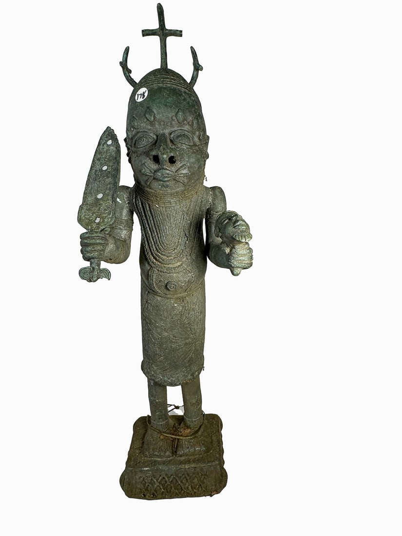 A LARGE BRONZE FIGURE, 9" X 8" X 30" (1 of 8)