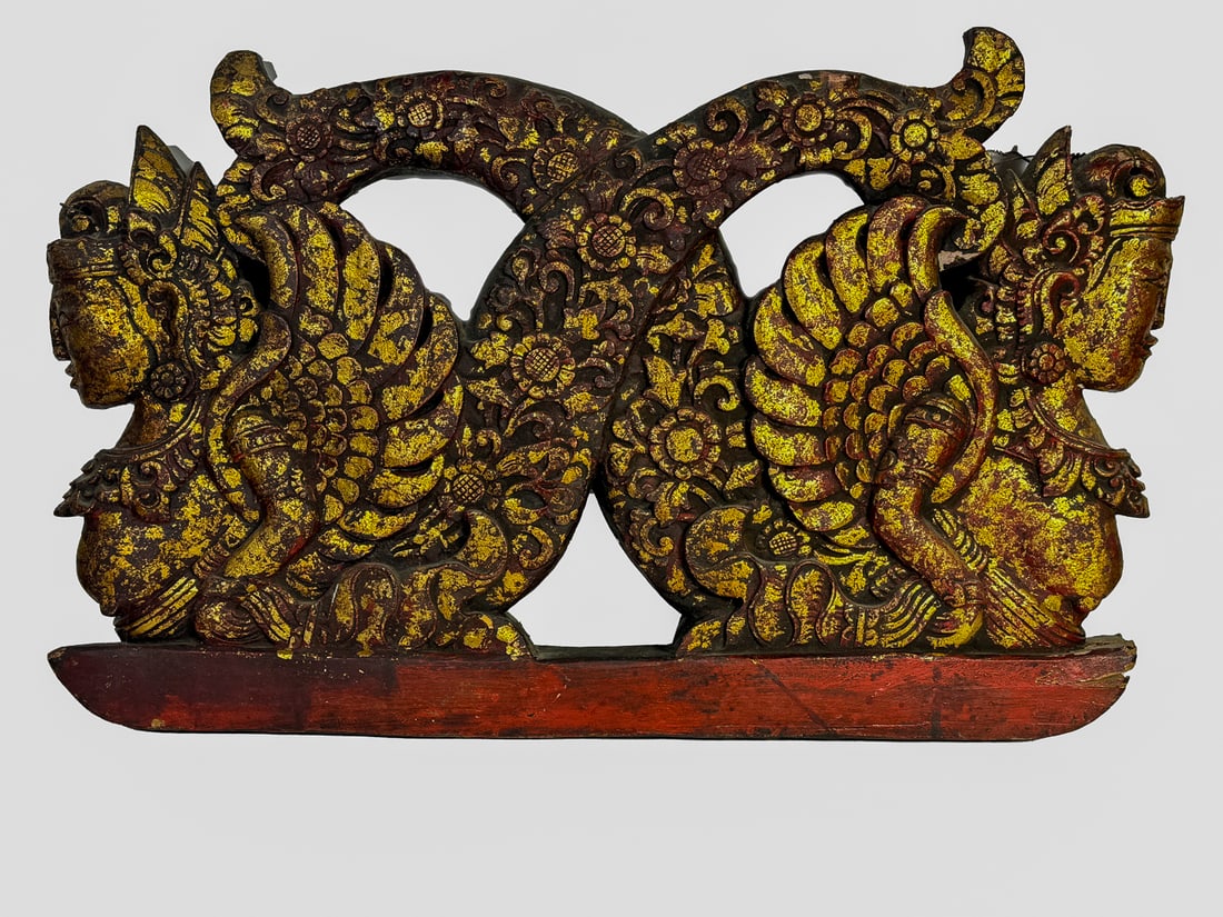 A GILTWOOD CARVED PLAQUE OF SIRENS, 18" X 3" X 17" (1 of 5)