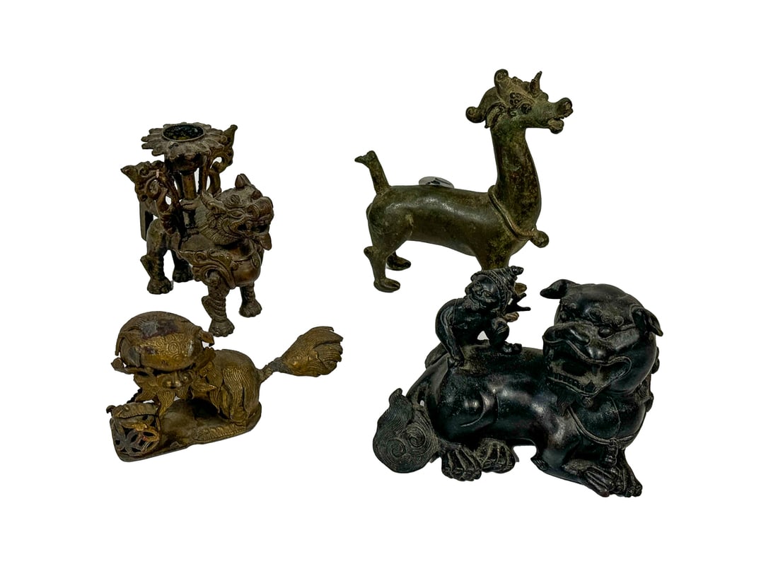 FOUR CHINESE BRONZE FIGURES, 5.5" AND SMALLER: FOUR CHINESE BRONZE FIGURES, 5.5" AND SMALLER