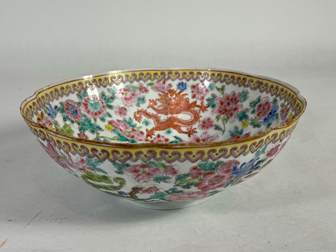 ANTIQUE CHINESE ENAMELED EGGSHELL BOWL, 9" DIAMETER X 4.5" TALL (1 of 7)