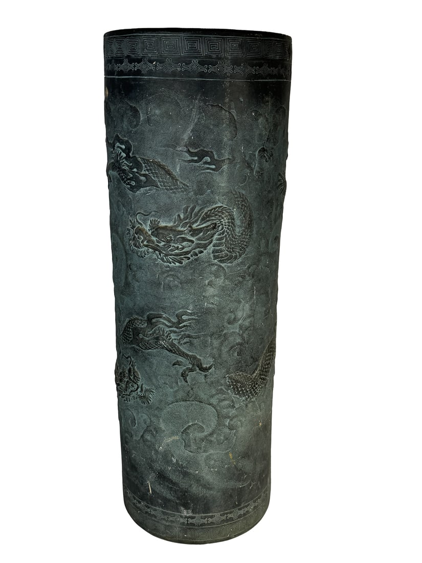 CHINESE POTTERY UMBRELLA STAND, 9" X 26": CHINESE POTTERY UMBRELLA STAND, 9" X 26"