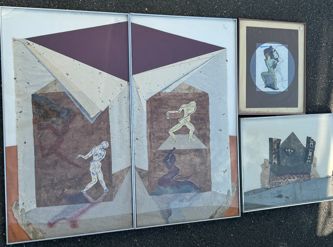 FOUR MIXED MEDIA ART PIECES SIGNED W PETERS, 26.5" X 48, 19.5" X 24" AND 23" X 29" FRAMED (1 of 7)