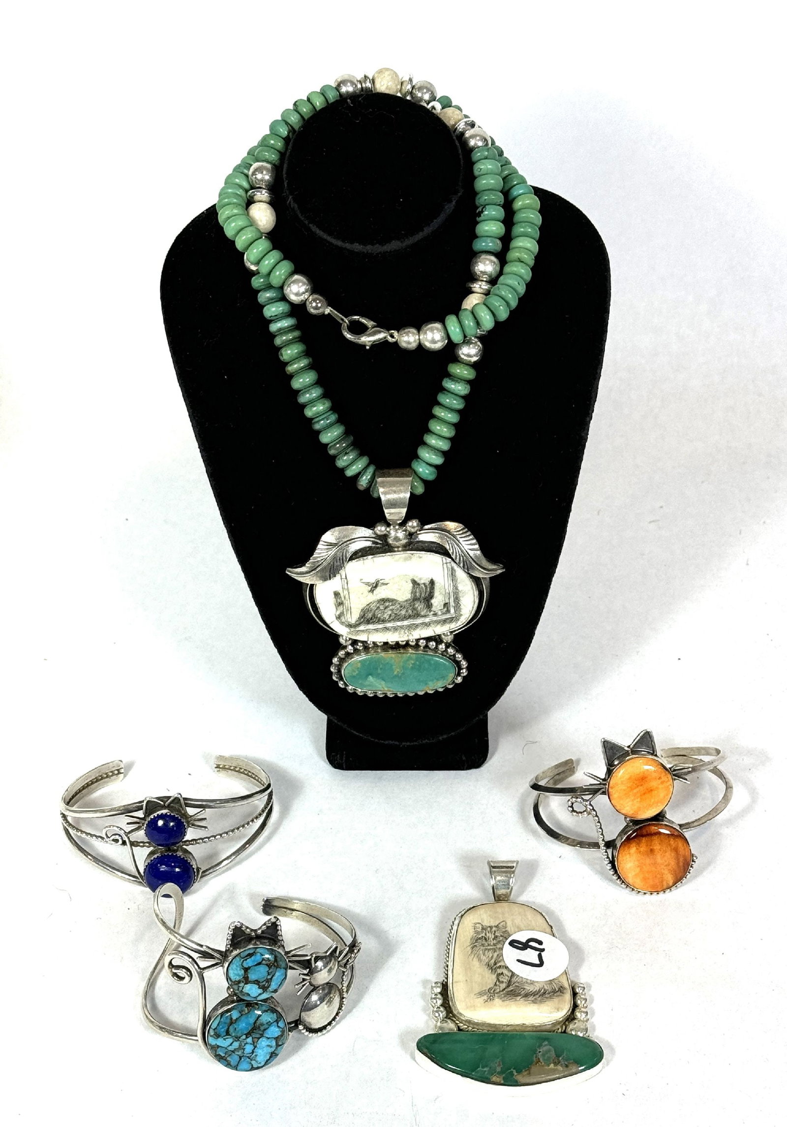 LOT OF NAVAJO STYLE CAT THEMED STERLING SILVER JEWELRY: LOT OF NAVAJO STYLE CAT THEMED STERLING SILVER JEWELRY