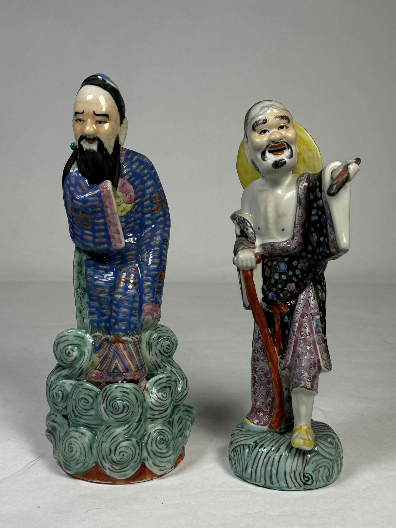 TWO CHINESE FAMILLE ROSE FIGURES (ONE MISSING HAND) 10.5" T AND 9.5" T (1 of 8)