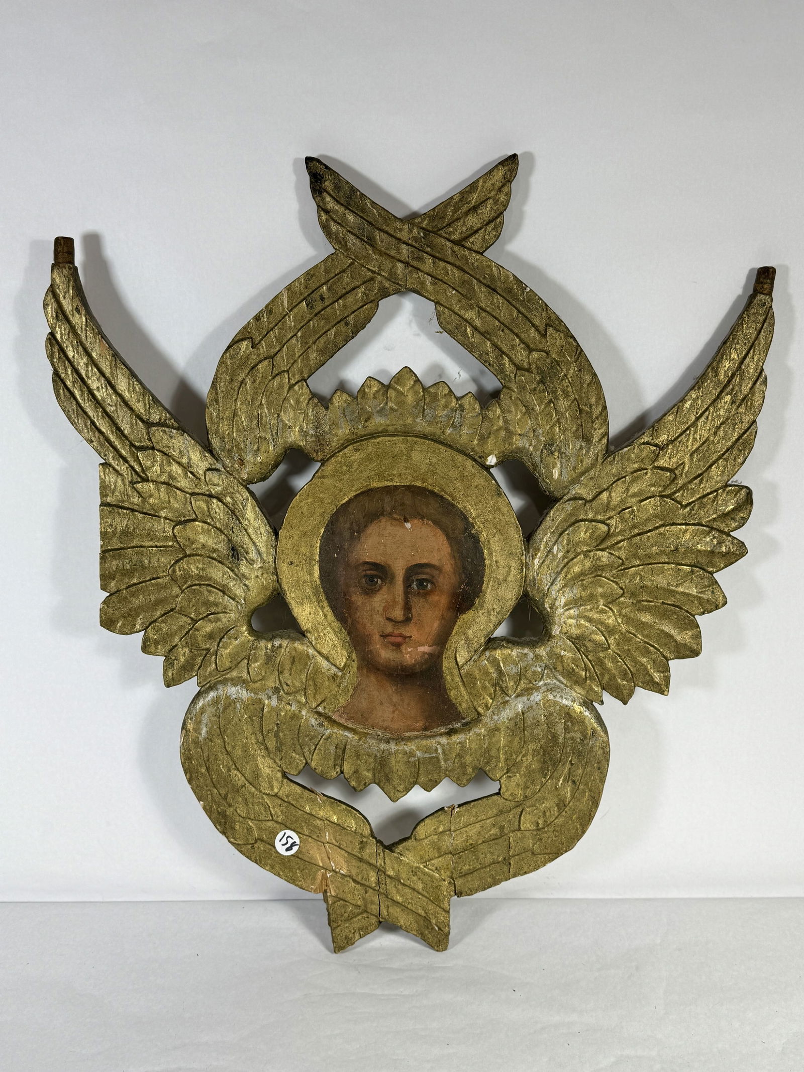ITALIAN GILTWOOD SHIELD WITH ICON PAINTING (TWO SIDED) 24" T X 22" W (1 of 6)