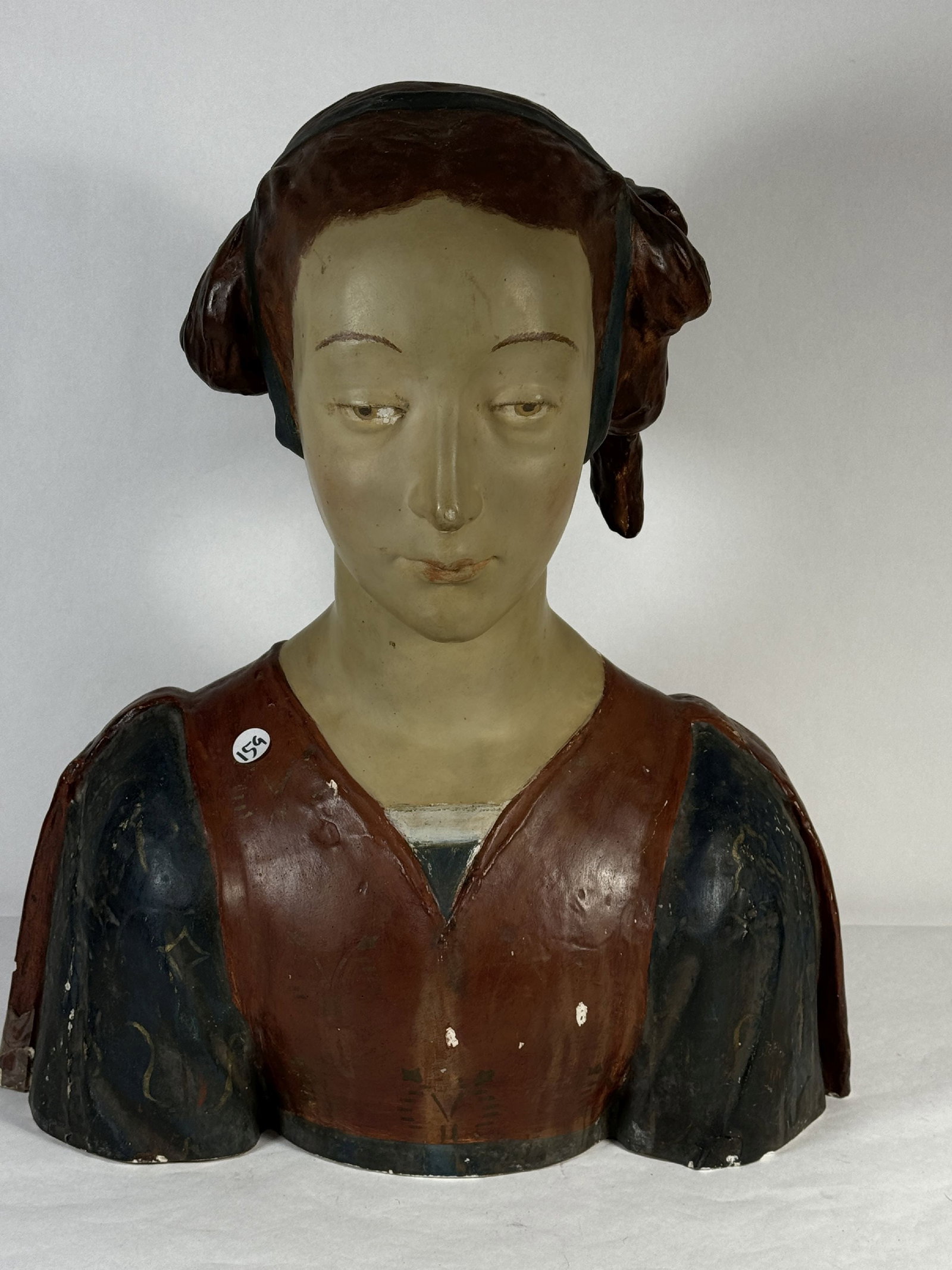 1920S PLASTER BUST OF A WOMAN 19.5" T X 16" W X 10" D: 1920S PLASTER BUST OF A WOMAN 19.5" T X 16" W X 10" D