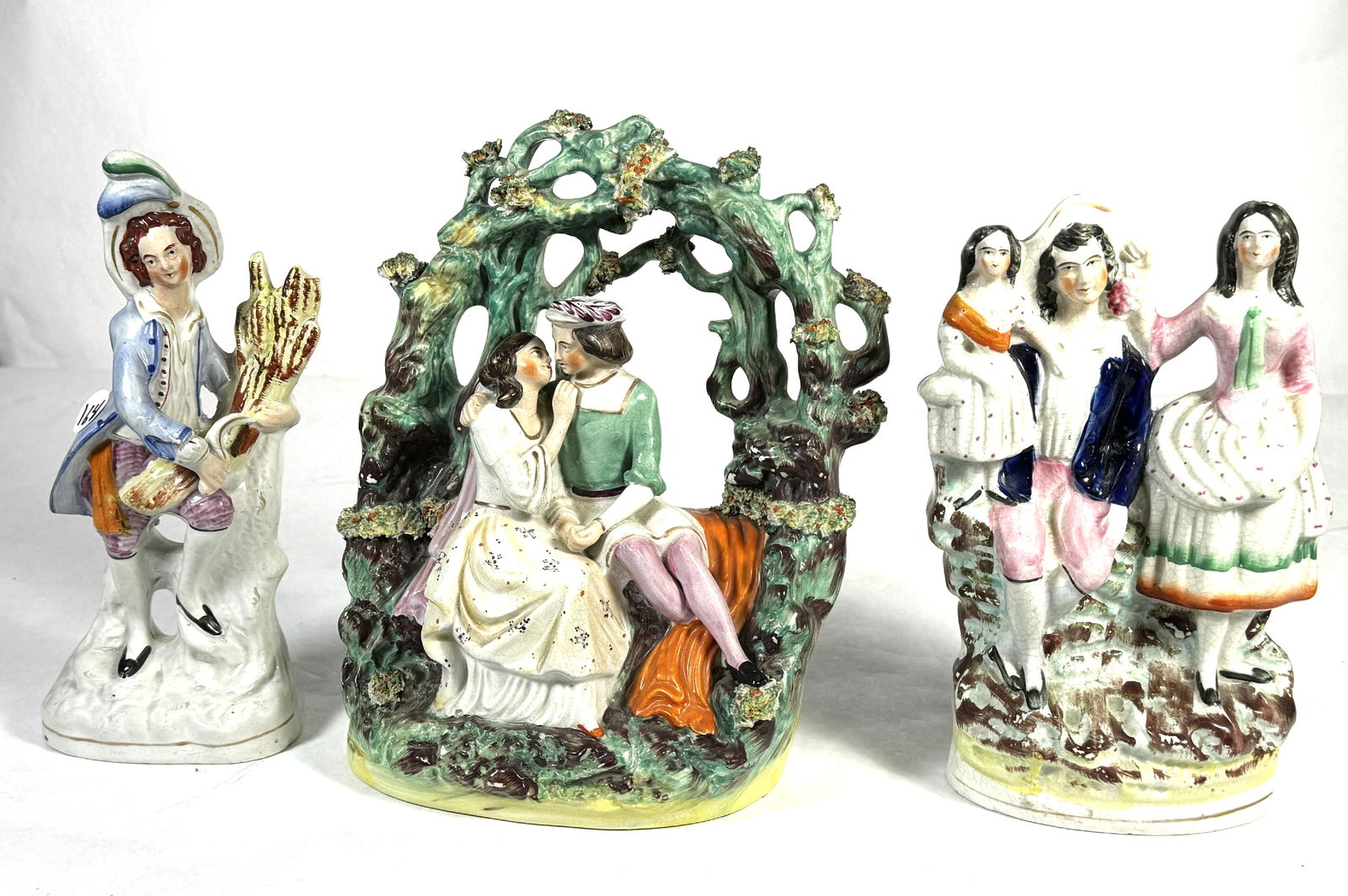THREE STAFFORDSHIRE FIGURAL GROUPS 10" X 9", 9" X 6", 9" X 4" (1 of 11)