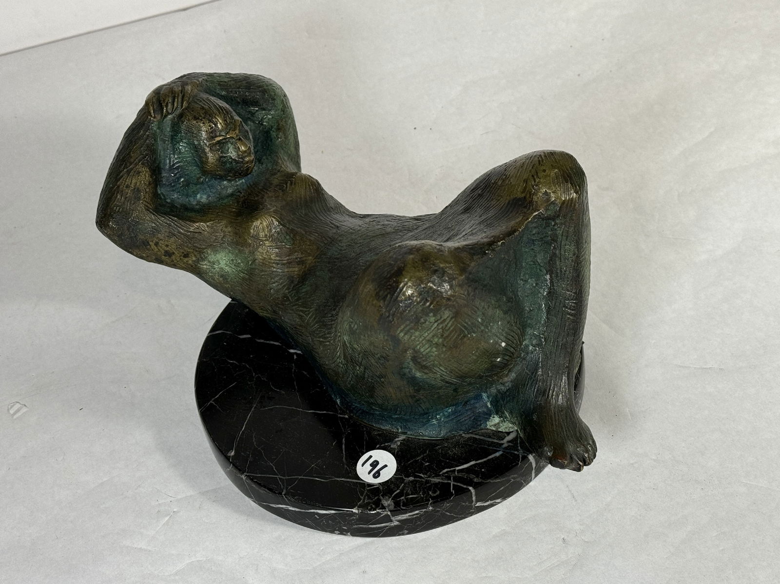 LARGE BRONZE RECLINING NUDE AFTER ADELAIDA ORIGIN 11" X 8" X 6": LARGE BRONZE RECLINING NUDE AFTER ADELAIDA ORIGIN 11" X 8" X 6"