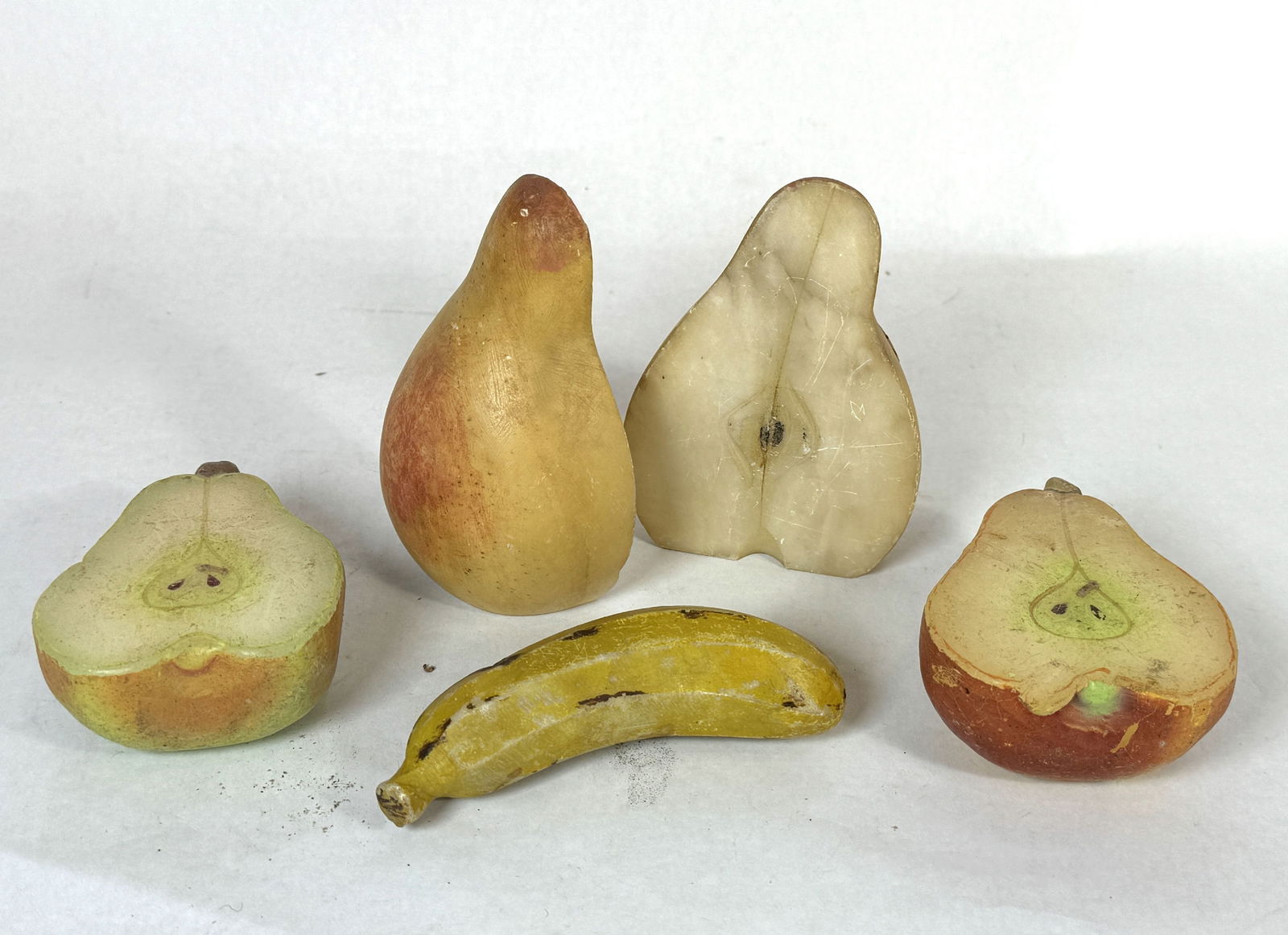 MARBLE PEAR BOOKENDS, MARBLE BANANA, AND WAX PEARS 5" AND SMALLER: MARBLE PEAR BOOKENDS, MARBLE BANANA, AND WAX PEARS 5" AND SMALLER