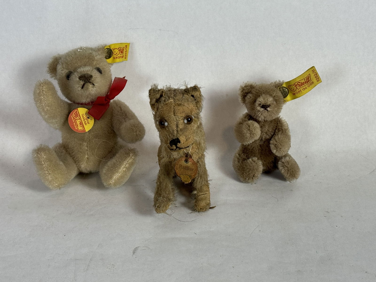 STEIFF RATTLER 6 "TALL AND 2 STEIFF BEARS 5" TALL AND 3" TALL (1 of 7)