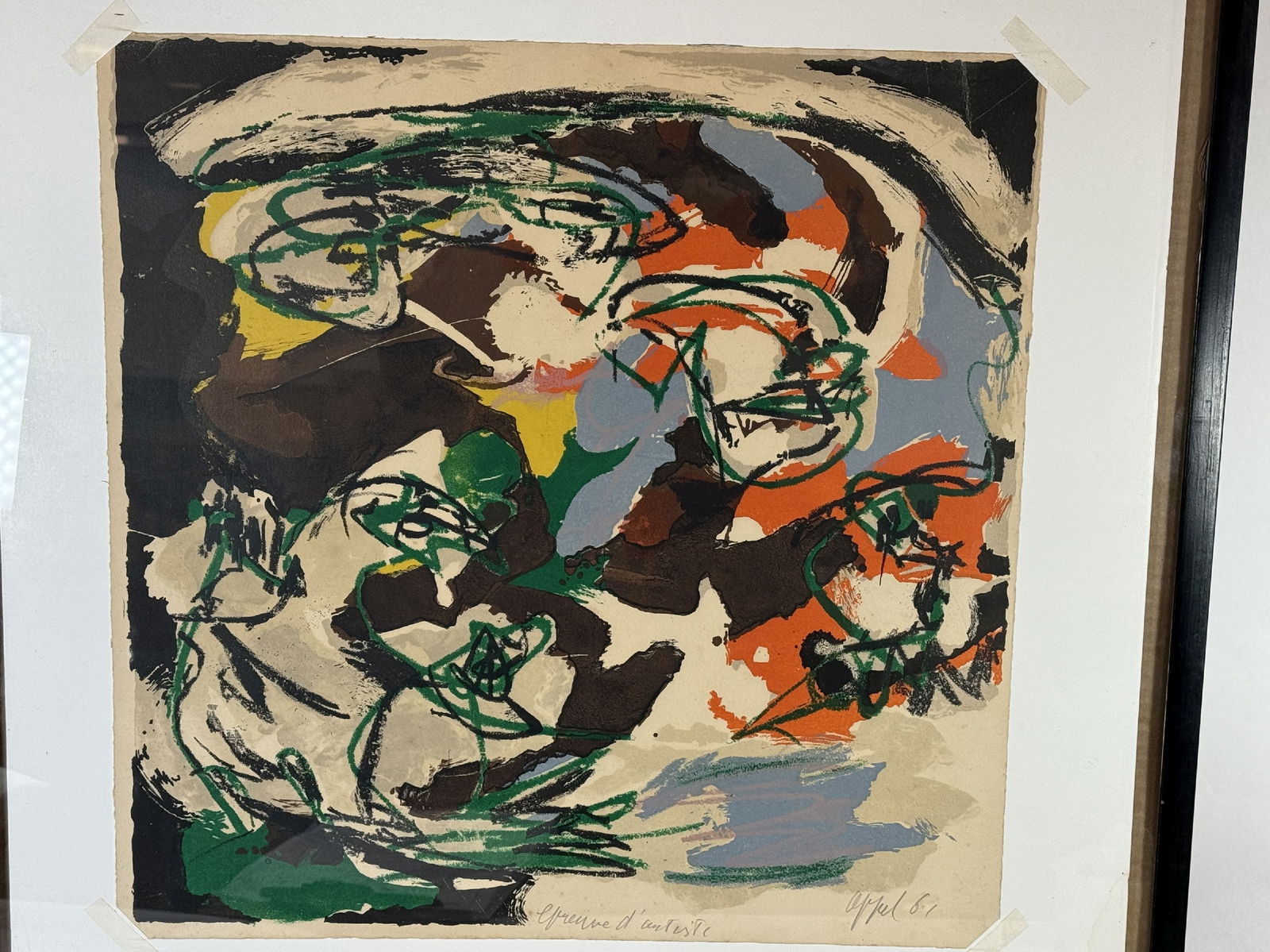 KAREL APPEL 1961 ARTIST'S PROOF 27.5" X 27.5" FRAMED, 19.5" X 18.5" SIGHT: KAREL APPEL 1961 ARTIST'S PROOF 27.5" X 27.5" FRAMED, 19.5" X 18.5" SIGHT