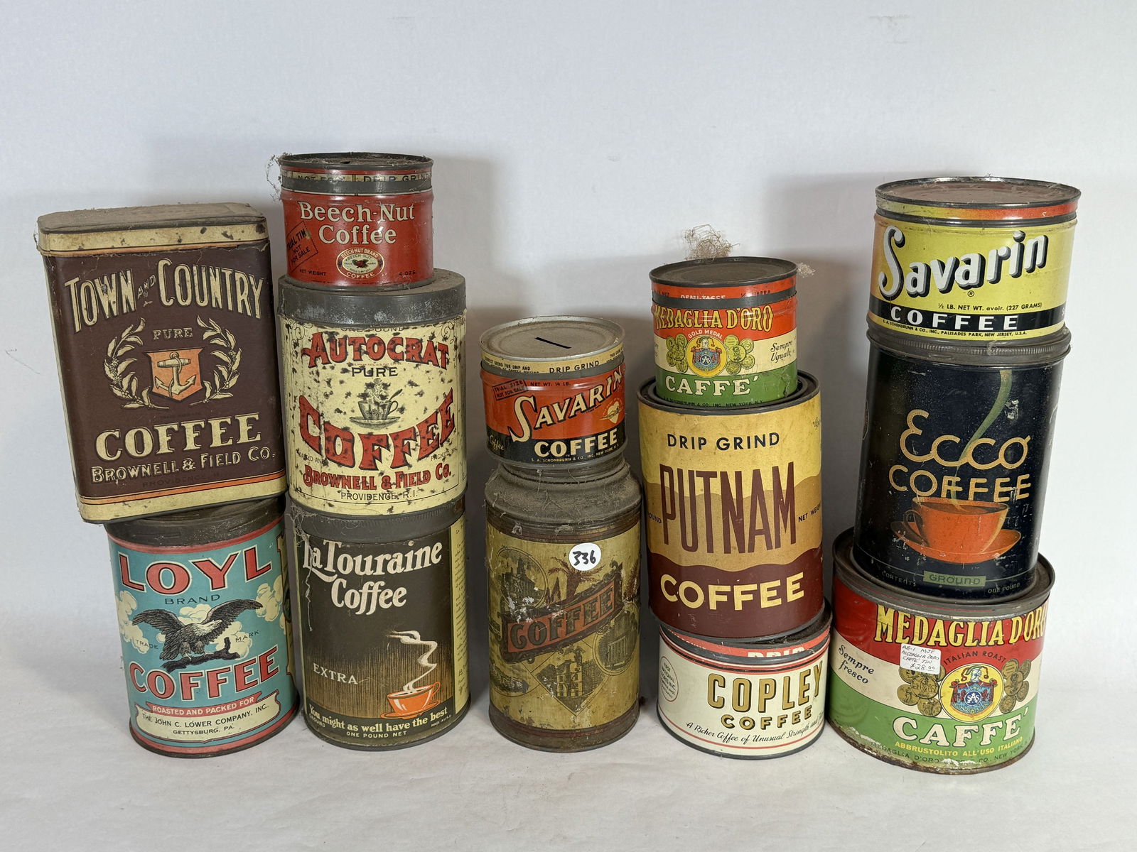ANTIQUE COFFEE TINS 9"X5" AND SMALLER (1 of 4)