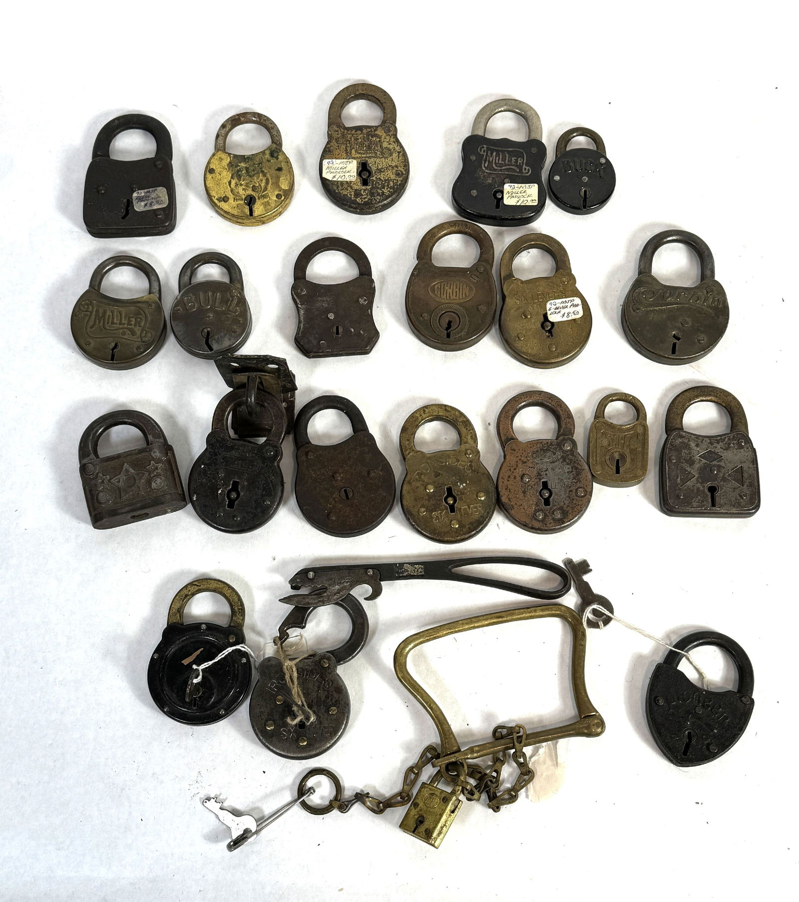 22 ANTIQUE LOCKS, 4 HAVE KEYS 6" SMALLER (1 of 4)