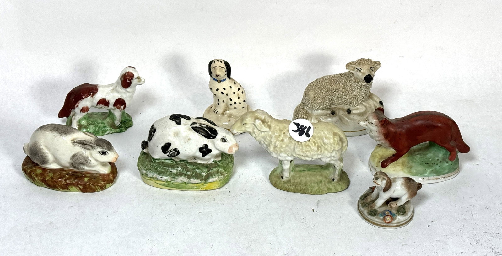 9 STAFFORDSHIRE ANIMALS INCLUDE FOX 6" AND SMALLER: 9 STAFFORDSHIRE ANIMALS INCLUDE FOX 6" AND SMALLER