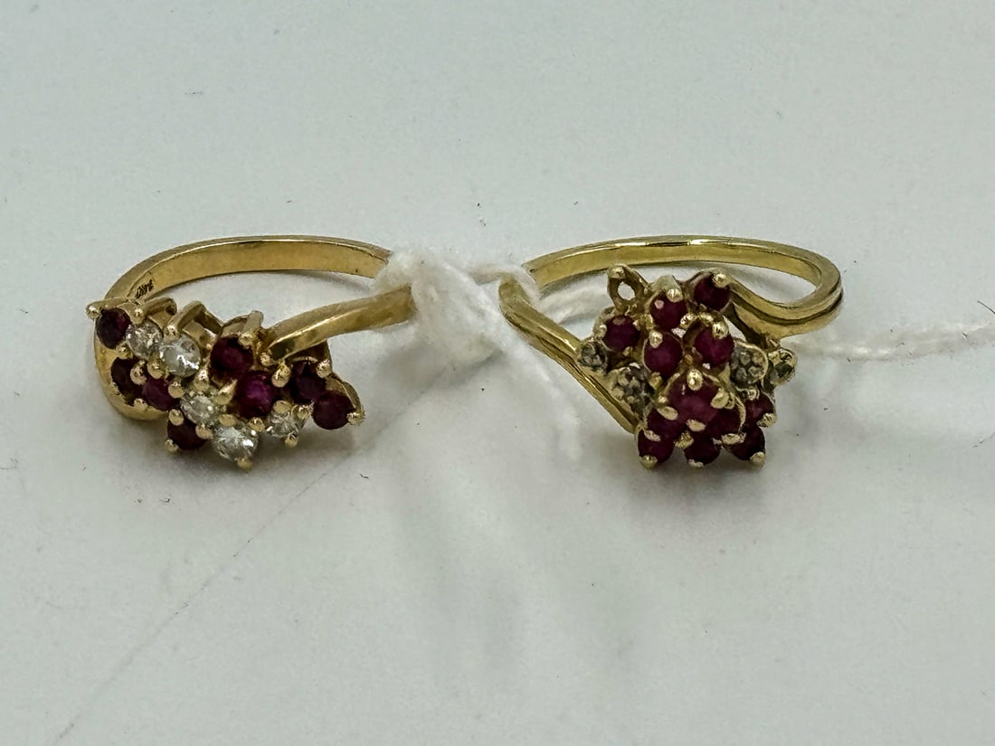 TWO 10K GOLD DIAMOND AND GARNET CLUSTER RINGS, 7.8 GRAMS TOTAL (1 of 2)