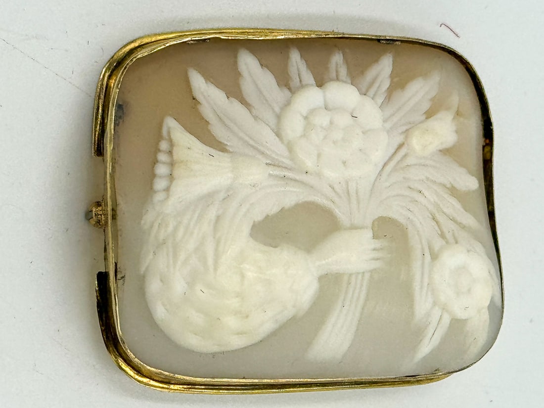 A LARGE 14K GOLD CAMEO BROOCH, 3 GRAMS EXCLUDING CAMEO (1 of 2)