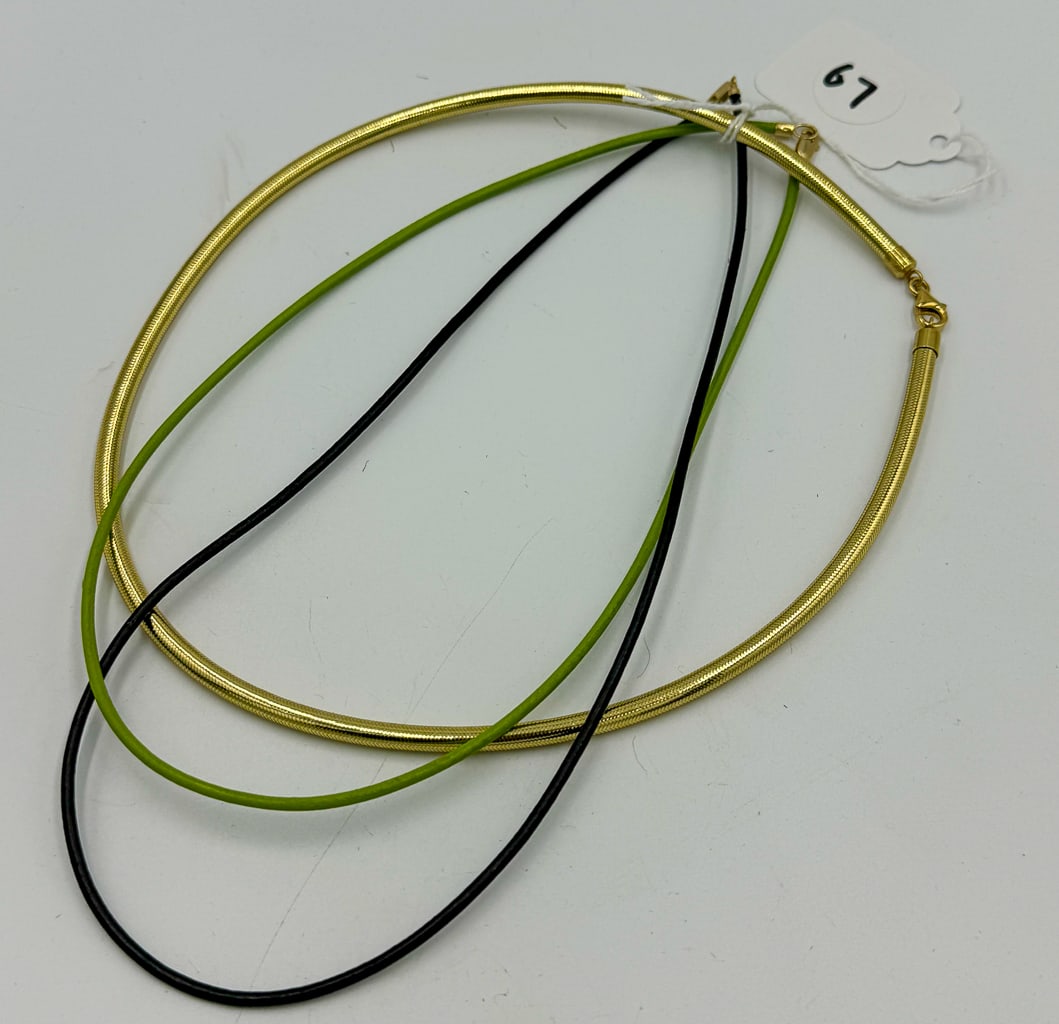 3 DESIGNER CHOKERS W/ 14K GOLD CLASPS: 3 DESIGNER CHOKERS W/ 14K GOLD CLASPS