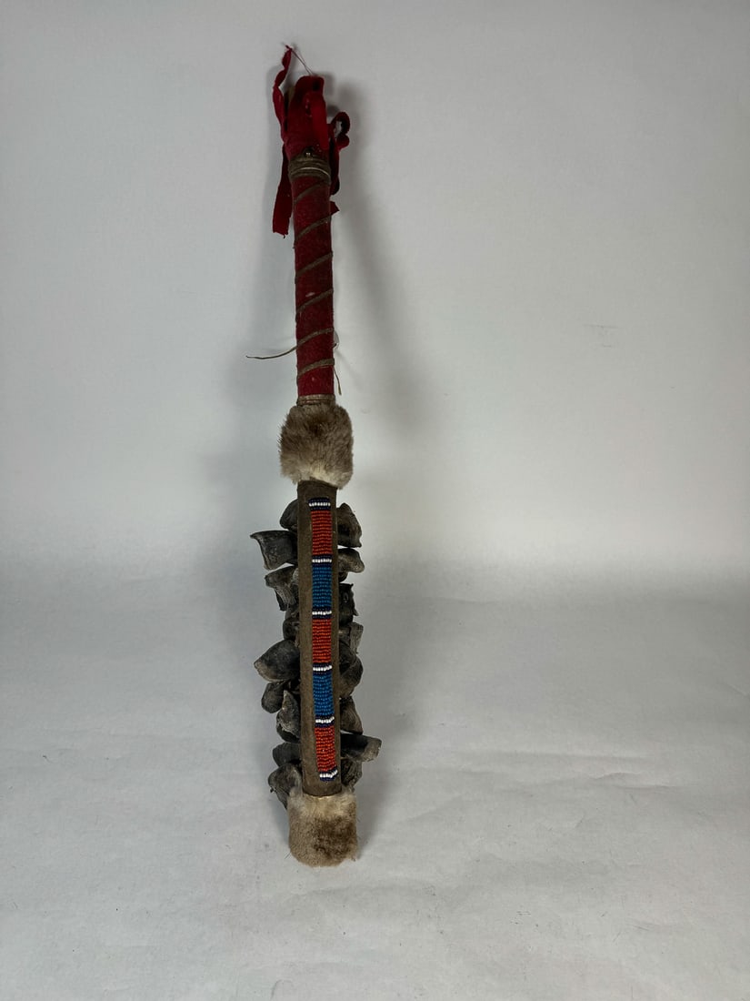 BEADED ANTIQUE BEAR CLAW RATTLE, 19" (1 of 5)