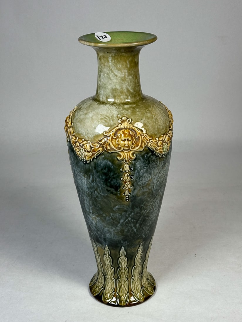 A 19TH CENTURY DAULTON LAMBETH VASE SIGNED E.B., 13" TALL (1 of 7)