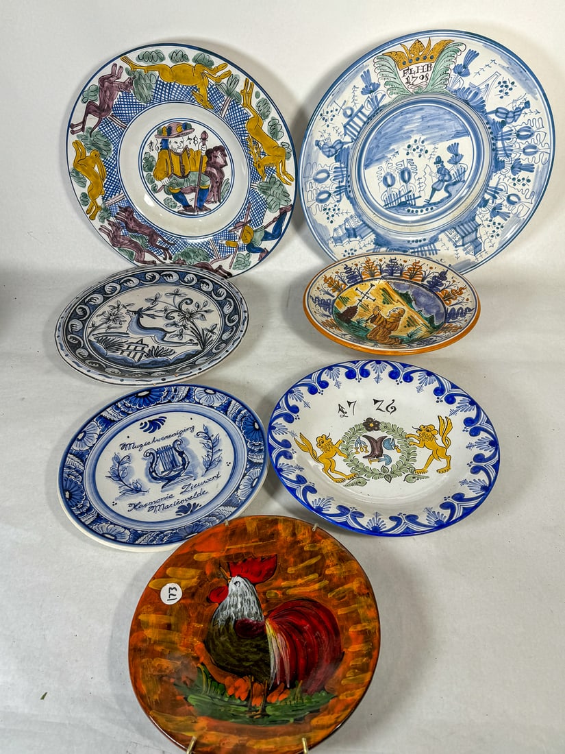 TWO ITALIAN FAIENCE CHARGERS, AN ITALIAN FAIENCE CHARGER AND BOWL, AND THREE PIECES CONTINENTAL (1 of 9)