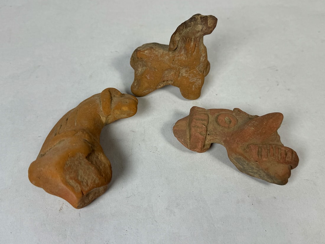 3 ANCIENT POTTERY HORSE FIGURES, 3.5" AND SMALLER: 3 ANCIENT POTTERY HORSE FIGURES, 3.5" AND SMALLER