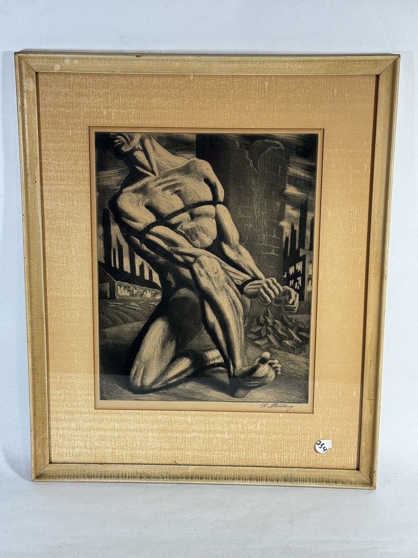 HARRY STERNBERG PENCIL SIGNED PRINT "ENOUGH", 24" X 19.5" FRAMED AND 16" X 12" SIGHT (1 of 4)
