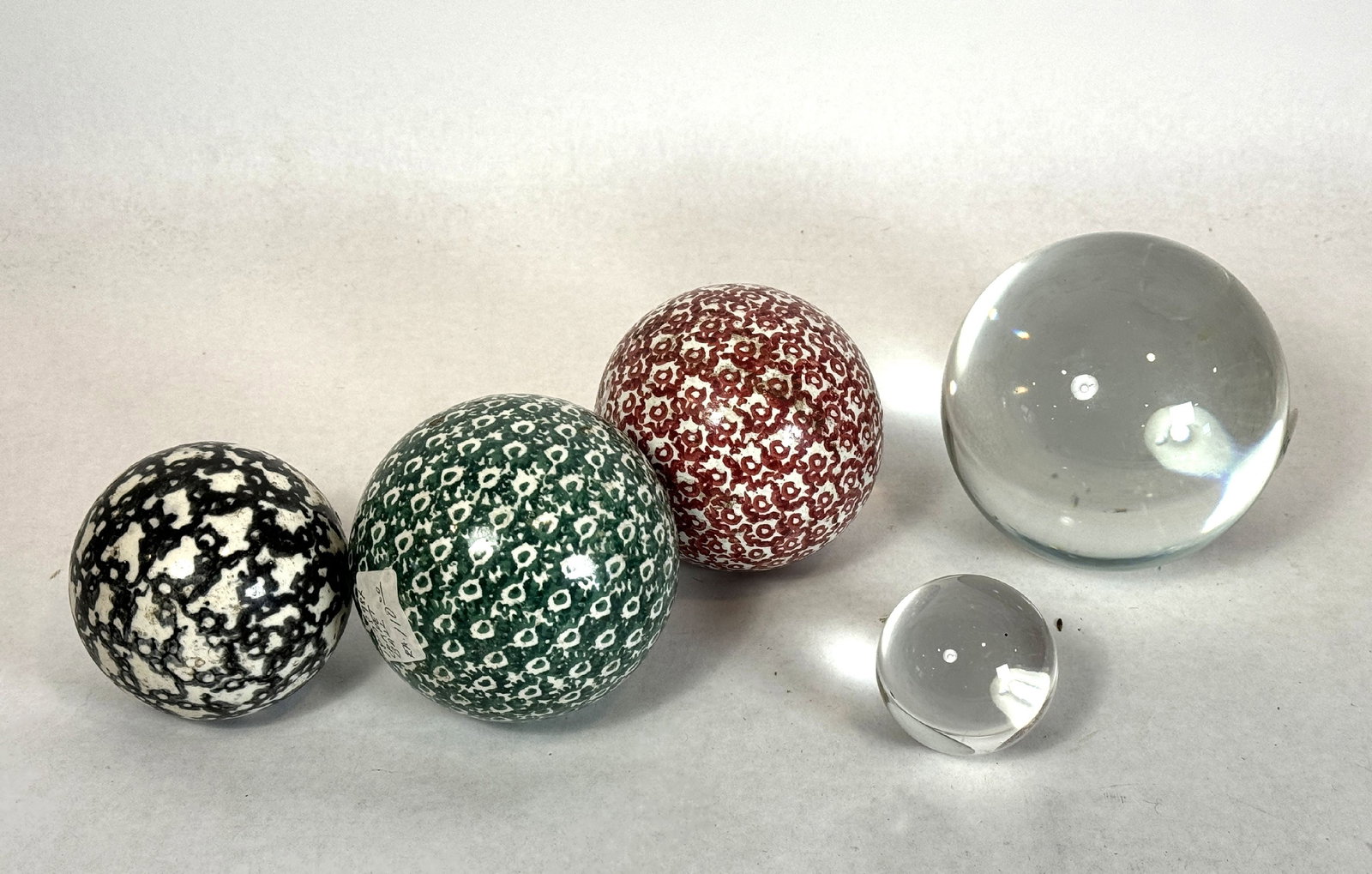 ANTIQUE LAWN BOWLING BALLS AND CRYSTAL SPHERE 6" AND SMALLER (1 of 5)