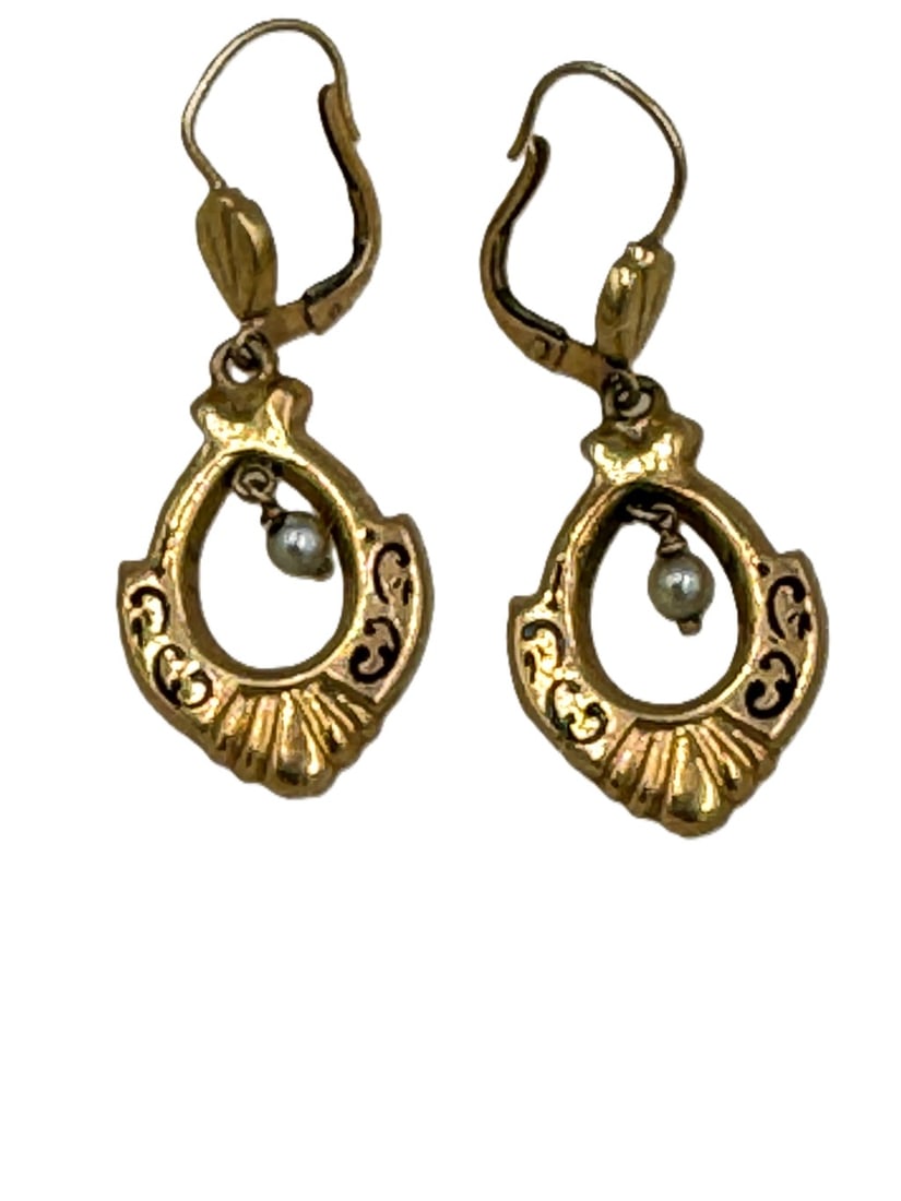 A PAIR OF GEORGIAN STYLE 14K GOLD ENAMEL EARRINGS, 3.64 GRAMS (1 of 5)