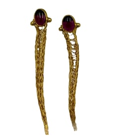 14K GOLD WIRE DROP EARRINGS W/ STONES, 3 GRAMS