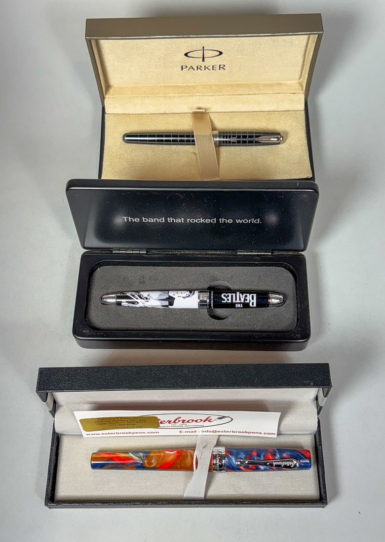 3 BOXED PENS; PARKER, ESTERBROOK, AND BEATLES: 3 BOXED PENS; PARKER, ESTERBROOK, AND BEATLES