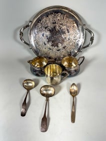 STERLING SILVER LOT, 3.5" X 5". TRAY AND MOTTO SPOON NOT SILVER