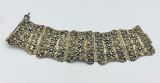 GERMAN SILVER ALPACA BRACELET, 8" X 2"