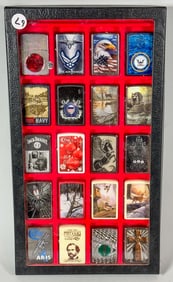 20 NEW OLD STOCK ZIPPO LIGHTERS IN DISPLAY CASE, 8" X 1.25" X 14.5" CASE